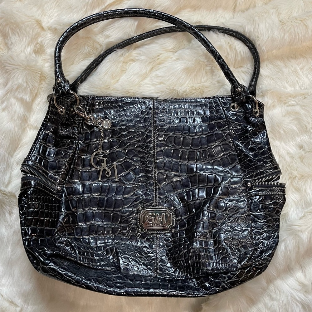 GM Croc-Embossed Black Tote with Charm